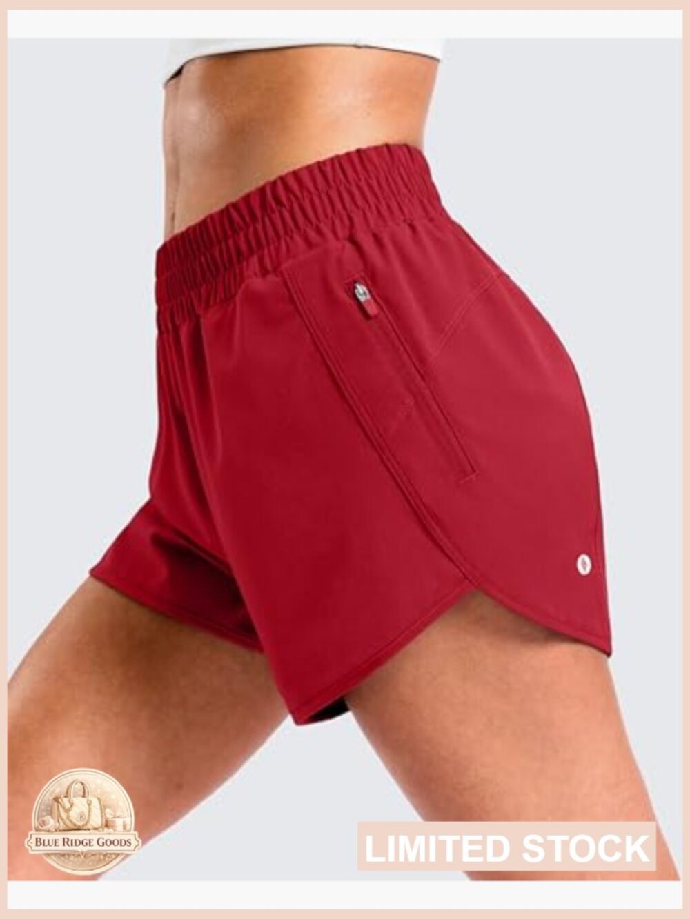 High Waisted Athletic Shorts with Zipper Pocket Quick Dry Running Dolphin Hem - Picture 3 of 7